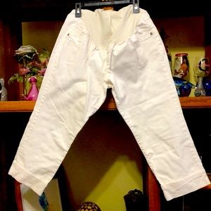 Ladies Indigo Blue Maternity White Capri Jeans